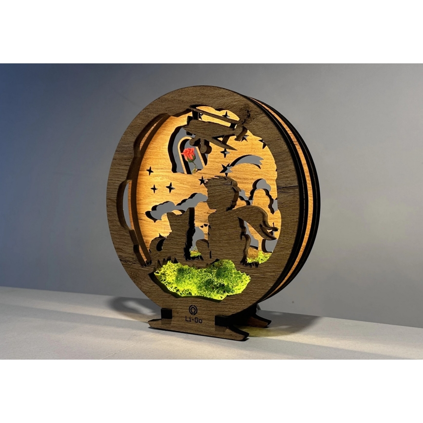 Li-Go 23634/DUB2 - Dimeriuojama LED stalinė dekoracija LED/12W/230V 20x22 cm ąžuolas/Mažasis princas su rože