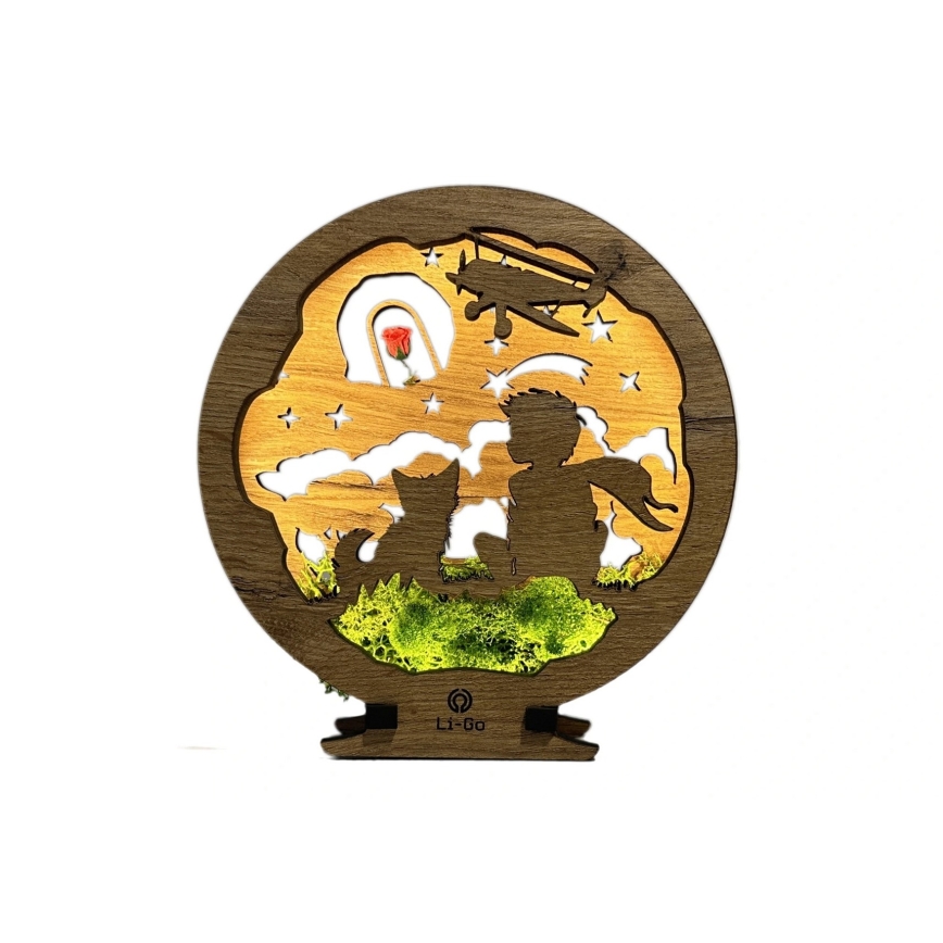 Li-Go 23634/DUB2 - reguliuojama LED stalinė dekoracija LED/12W/230V 20x22 cm ąžuolas/Mažasis princas su rože