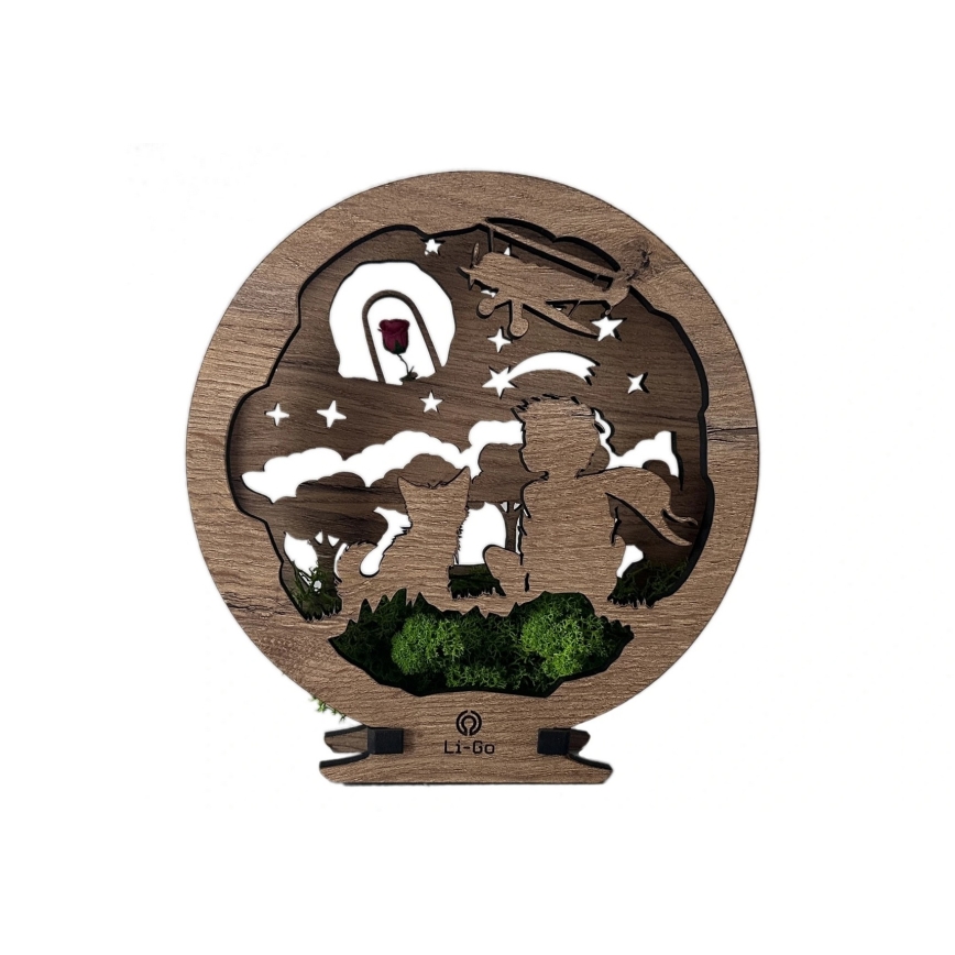 Li-Go 23634/DUB2 - reguliuojama LED stalinė dekoracija LED/12W/230V 20x22 cm ąžuolas/Mažasis princas su rože