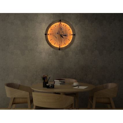 Li-Go 23688/DUB2 - LED reguliuojamas laikrodis su judesio jutikliu LED/5V 20000 mAh + 1xAA skersmuo 32 cm ąžuolas/Pienežolė