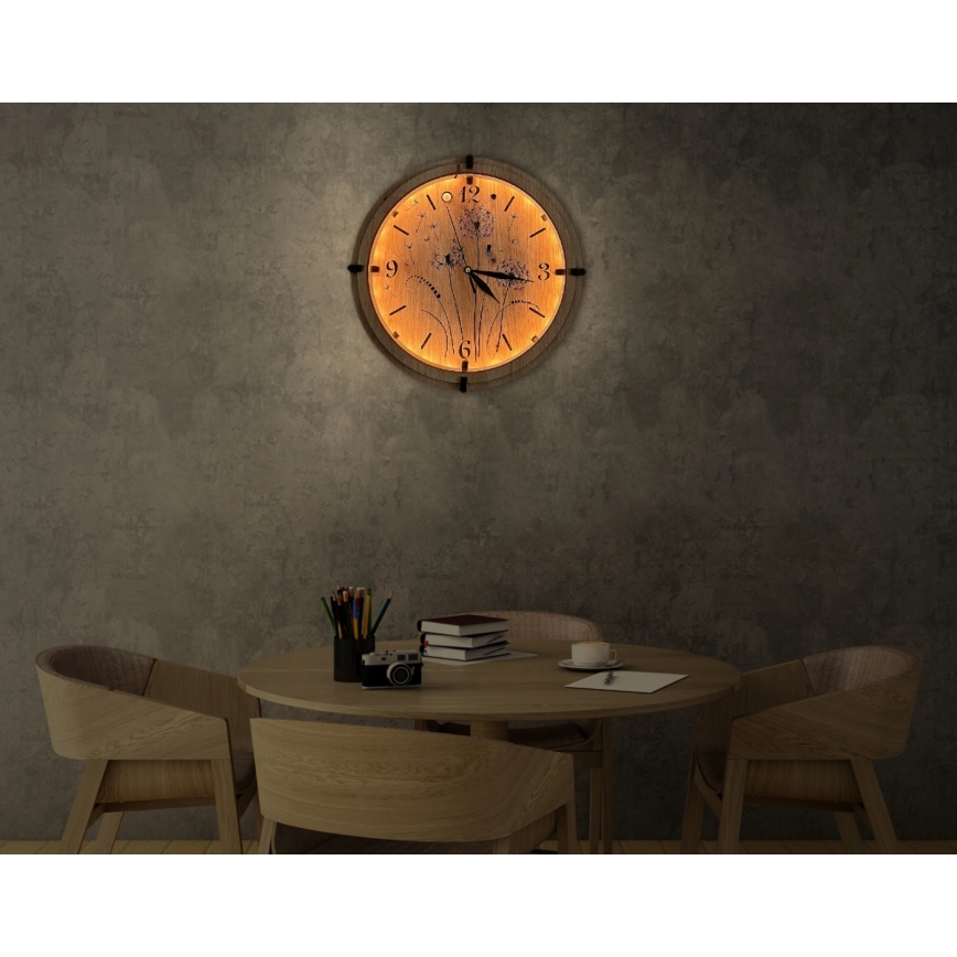 Li-Go 23688/DUB2 - LED reguliuojamas laikrodis su judesio jutikliu LED/5V 20000 mAh + 1xAA skersmuo 32 cm ąžuolas/Pienežolė