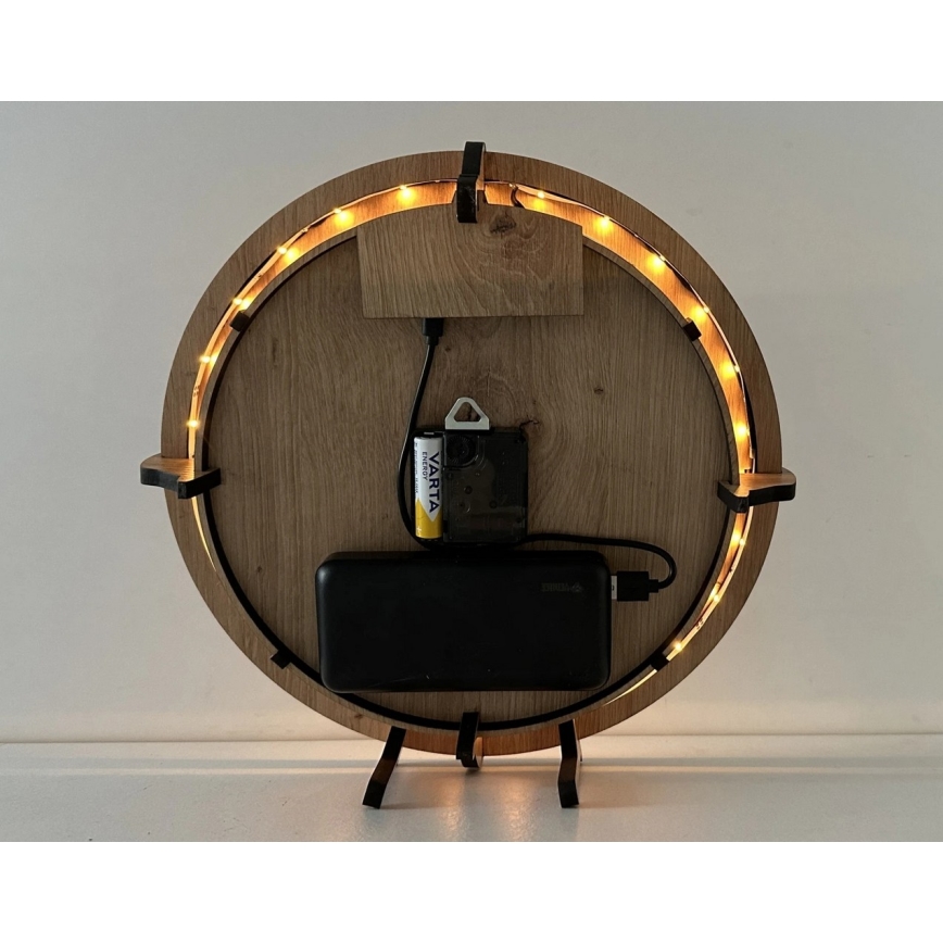 Li-Go 23688/DUB2 - LED reguliuojamas laikrodis su judesio jutikliu LED/5V 20000 mAh + 1xAA skersmuo 32 cm ąžuolas/Pienežolė