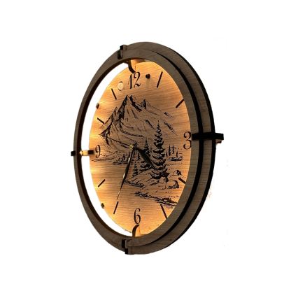 Li-Go 23697/DUB/BAT2 - Reguliuojamas LED laikrodis su judesio jutikliu LED/10W/5V 20000 mAh + 1xAA skersmuo 32 cm Ąžuolas/Kalnai