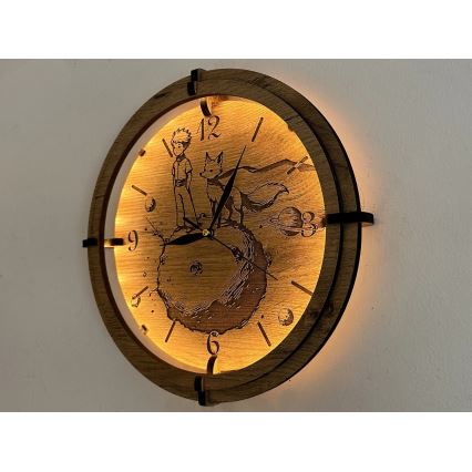 Li-Go 23712/DUB/BAT2 - reguliuojamas LED laikrodis su judesio jutikliu LED/10W/5V 20000 mAh + 1xAA skersmuo 32 cm ąžuolas/Mažasis princas