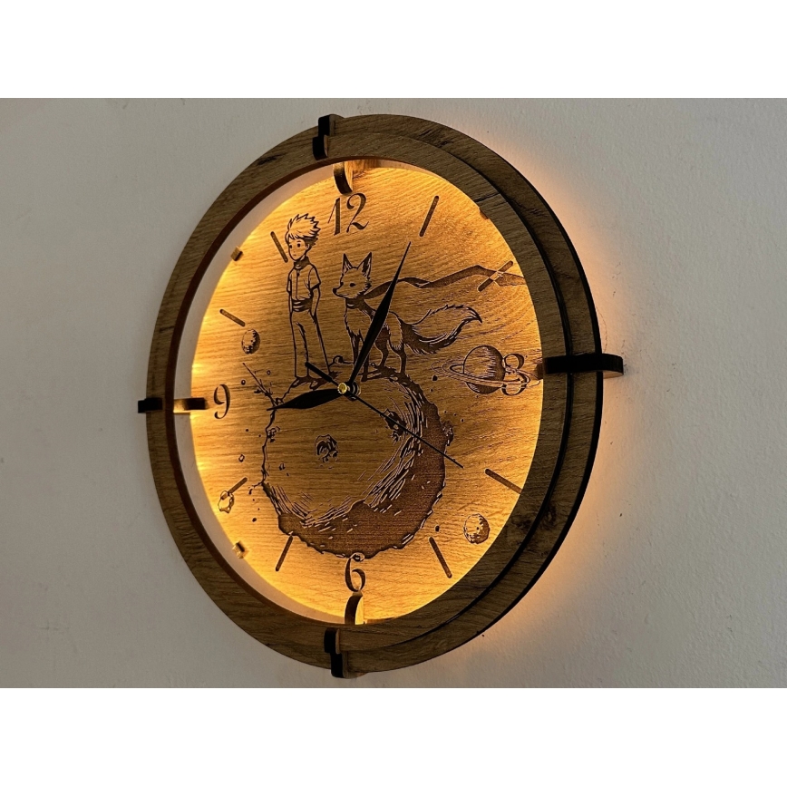 Li-Go 23712/DUB/BAT2 - reguliuojamas LED laikrodis su judesio jutikliu LED/10W/5V 20000 mAh + 1xAA skersmuo 32 cm ąžuolas/Mažasis princas