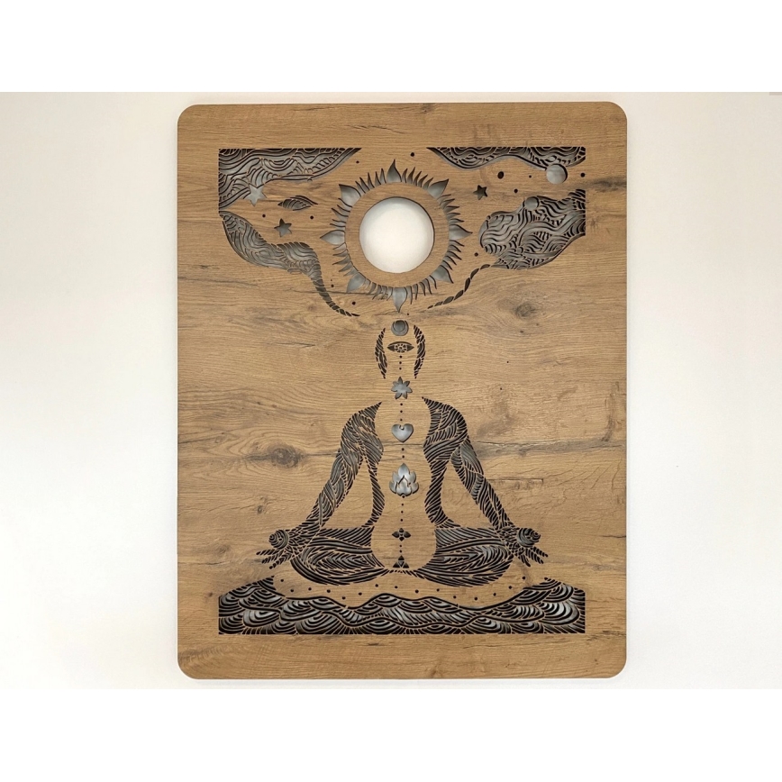 Li-Go 4421/A/4 - LED reguliuojamo ryškumo sieninė dekoracija LED/10W/5V 30000 mAh 70x90 cm ąžuolas/čakros