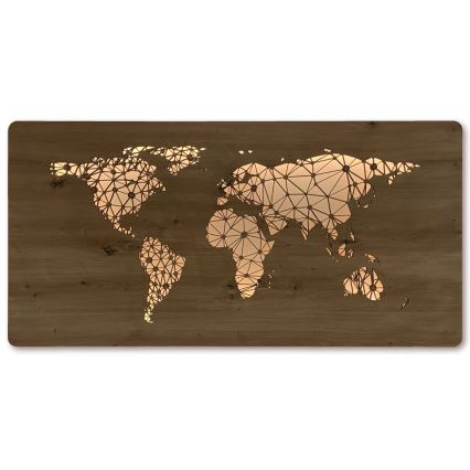 Li-Go 4457/A/4 - LED dimeriu reguliuojama sieninė dekoracija LED/10W/5V 30000 mAh 120x60 cm ąžuolas/Pasaulio žemėlapis