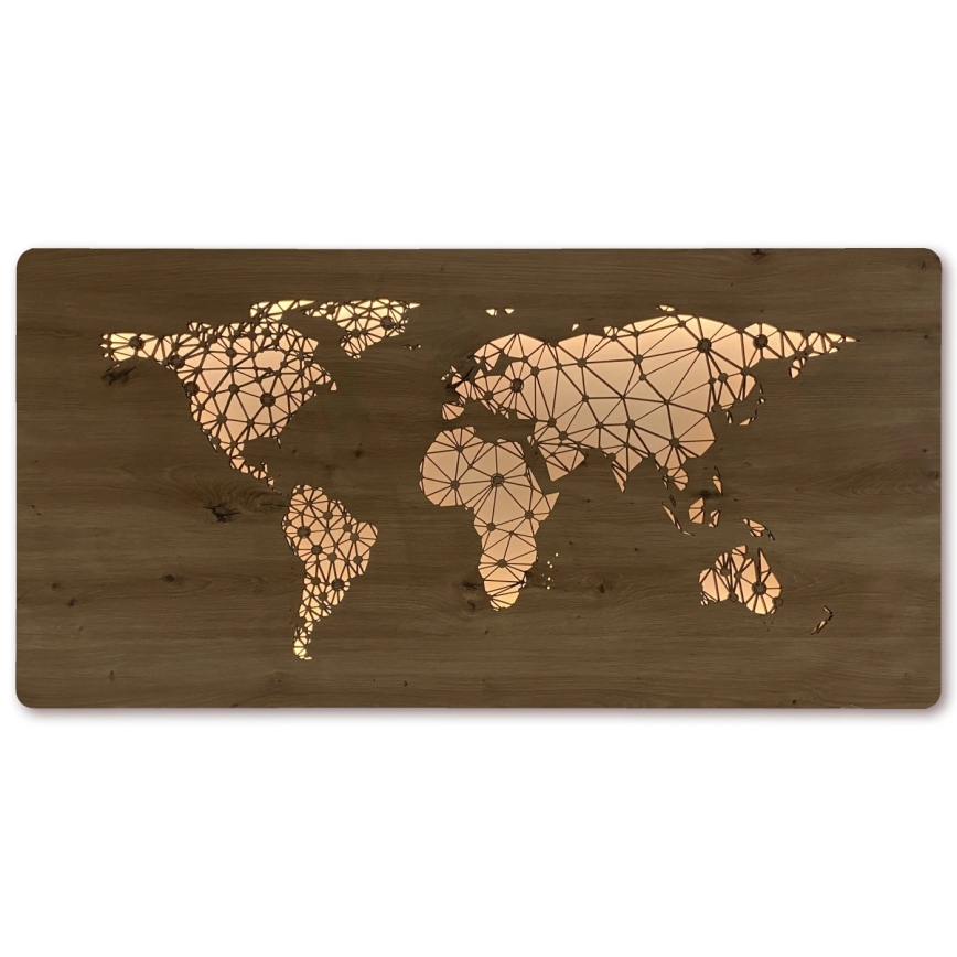 Li-Go 4457/A/4 - LED dimeriu reguliuojama sieninė dekoracija LED/10W/5V 30000 mAh 120x60 cm ąžuolas/Pasaulio žemėlapis