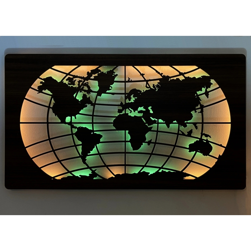 Li-Go 4709/DUB2 - LED RGBW dimeriuojama sieninė dekoracija LED/24W/230V 125x74 cm ąžuolas/pasaulio žemėlapis paralelės + su nuotoliniu pulteliu