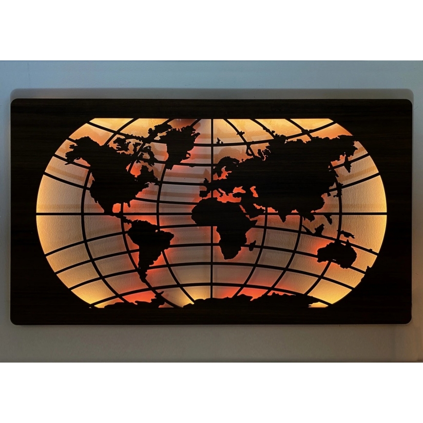 Li-Go 4709/DUB2 - LED RGBW dimeriuojama sieninė dekoracija LED/24W/230V 125x74 cm ąžuolas/pasaulio žemėlapis paralelės + su nuotoliniu pulteliu