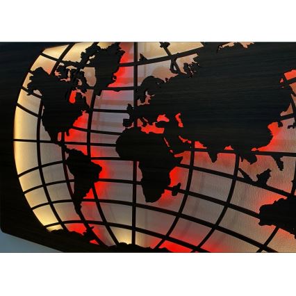 Li-Go 4709/DUB2 - LED RGBW dimeriuojama sieninė dekoracija LED/24W/230V 125x74 cm ąžuolas/pasaulio žemėlapis paralelės + su nuotoliniu pulteliu