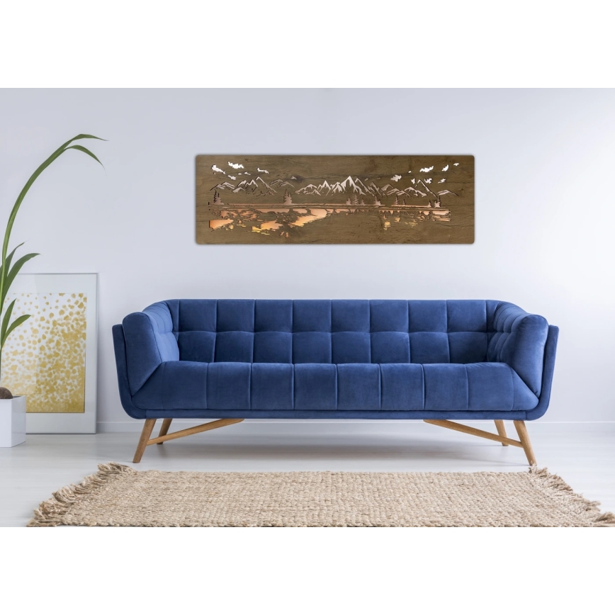 Li-Go 4778/A/4 - Reguliuojama LED sieninė dekoracija LED/10W/5V 30000 mAh 120x40 cm Ąžuolas/Ežeras