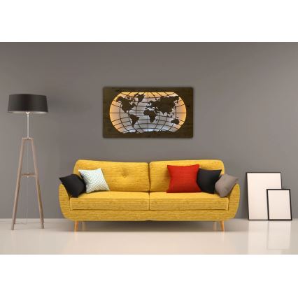 Li-Go 4868/DUB2 - Dimeriuojama LED sieninė dekoracija LED/24W/230V 110x60 cm ąžuolas/Pasaulio žemėlapis (paralelės)