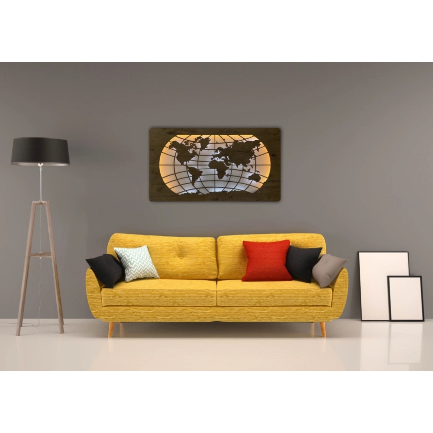 Li-Go 4868/DUB2 - Dimeriuojama LED sieninė dekoracija LED/24W/230V 110x60 cm ąžuolas/Pasaulio žemėlapis (paralelės)