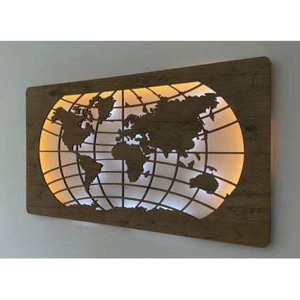 Li-Go 4868/DUB2 - Dimeriuojama LED sieninė dekoracija LED/24W/230V 110x60 cm ąžuolas/Pasaulio žemėlapis (paralelės)