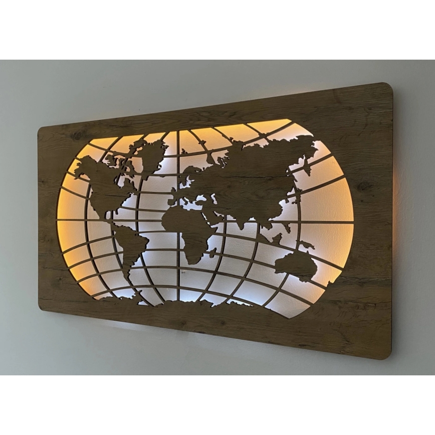 Li-Go 4868/DUB2 - Dimeriuojama LED sieninė dekoracija LED/24W/230V 110x60 cm ąžuolas/Pasaulio žemėlapis (paralelės)