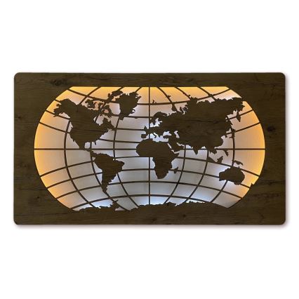 Li-Go 4868/DUB2 - Dimeriuojama LED sieninė dekoracija LED/24W/230V 110x60 cm ąžuolas/Pasaulio žemėlapis (paralelės)