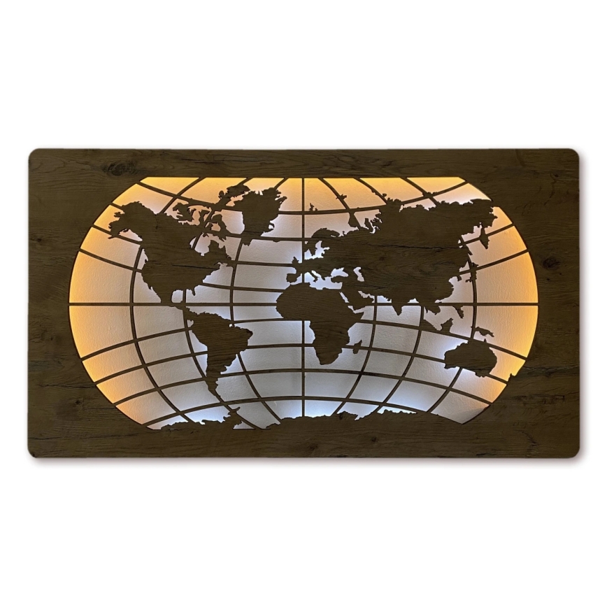 Li-Go 4868/DUB2 - Dimeriuojama LED sieninė dekoracija LED/24W/230V 110x60 cm ąžuolas/Pasaulio žemėlapis (paralelės)