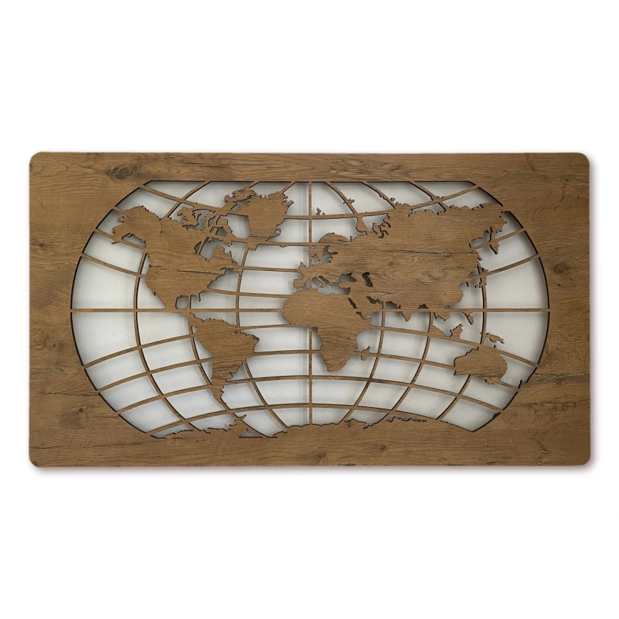 Li-Go 4868/DUB2 - Dimeriuojama LED sieninė dekoracija LED/24W/230V 110x60 cm ąžuolas/Pasaulio žemėlapis (paralelės)