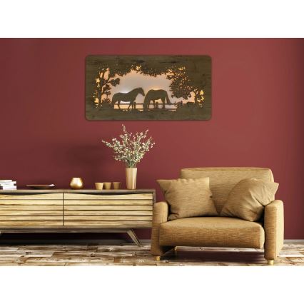 Li-Go 5012/B/4 - Dimeriuojama LED sieninė dekoracija LED/10W/5V 30000 mAh 120x60 cm ąžuolas/žirgai + nuotolinis valdymas