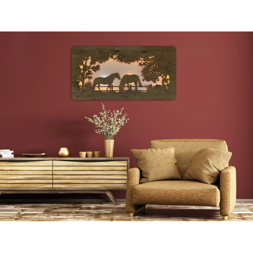 Li-Go 5012/B/4 - Dimeriuojama LED sieninė dekoracija LED/10W/5V 30000 mAh 120x60 cm ąžuolas/žirgai + nuotolinis valdymas