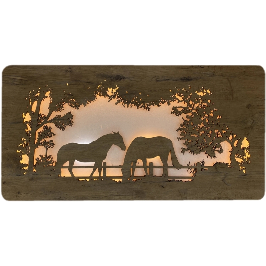 Li-Go 5012/B/4 - Dimeriuojama LED sieninė dekoracija LED/10W/5V 30000 mAh 120x60 cm ąžuolas/žirgai + nuotolinis valdymas