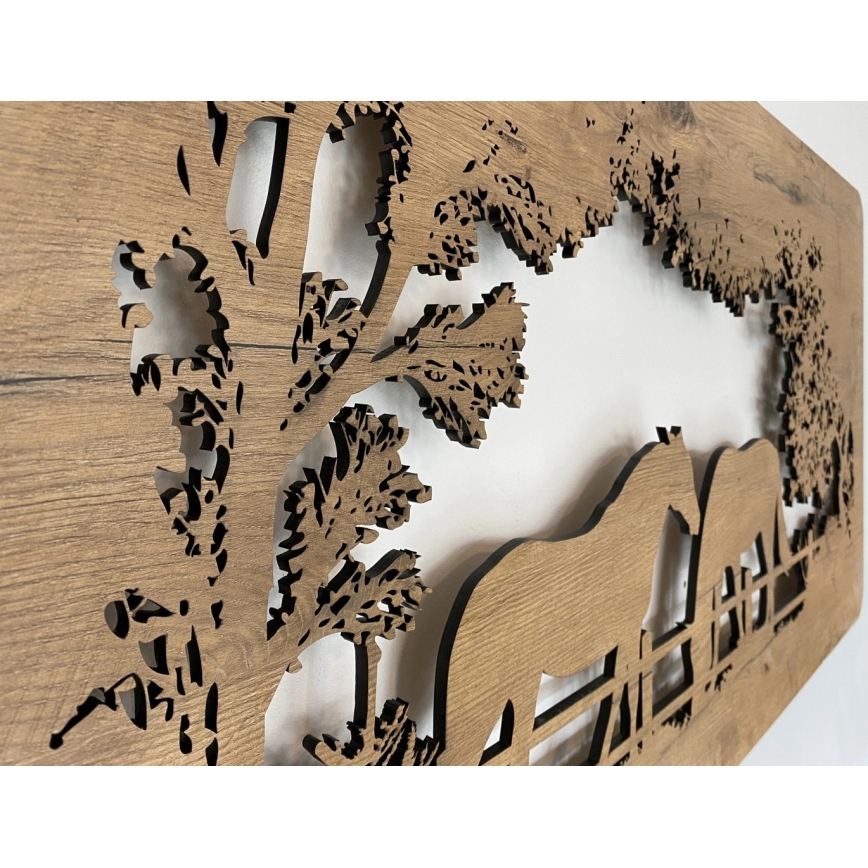 Li-Go 5012/B/4 - Dimeriuojama LED sieninė dekoracija LED/10W/5V 30000 mAh 120x60 cm ąžuolas/žirgai + nuotolinis valdymas