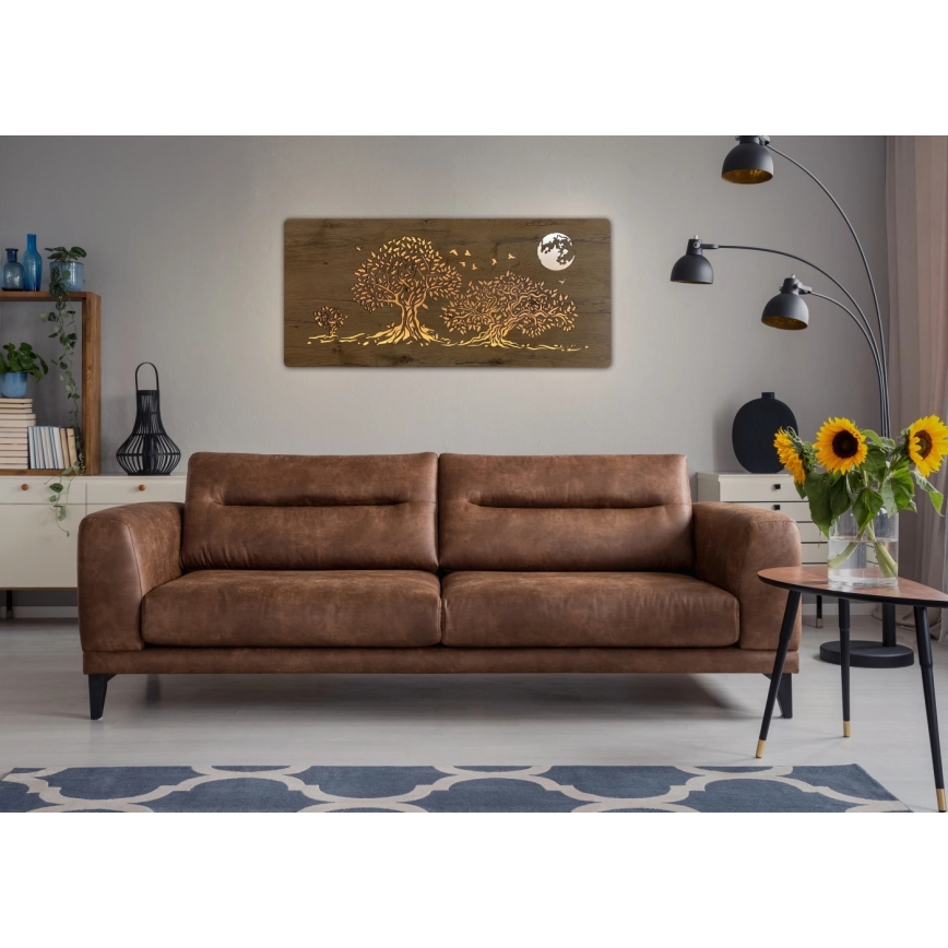 Li-Go 5042/DUB2 - LED dimeriuojama sieninė dekoracija LED/24W/230V 110x50 cm ąžuolas/Trys ąžuolai ir mėnulis