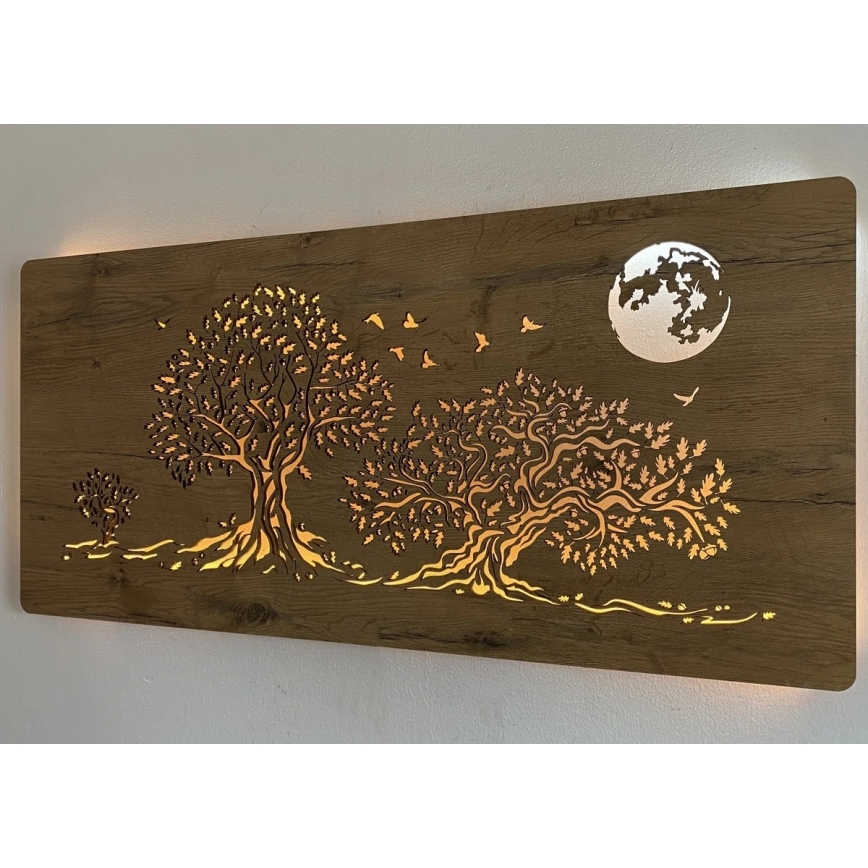 Li-Go 5042/DUB2 - LED dimeriuojama sieninė dekoracija LED/24W/230V 110x50 cm ąžuolas/Trys ąžuolai ir mėnulis