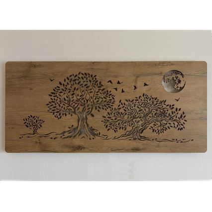 Li-Go 5042/DUB2 - LED dimeriuojama sieninė dekoracija LED/24W/230V 110x50 cm ąžuolas/Trys ąžuolai ir mėnulis