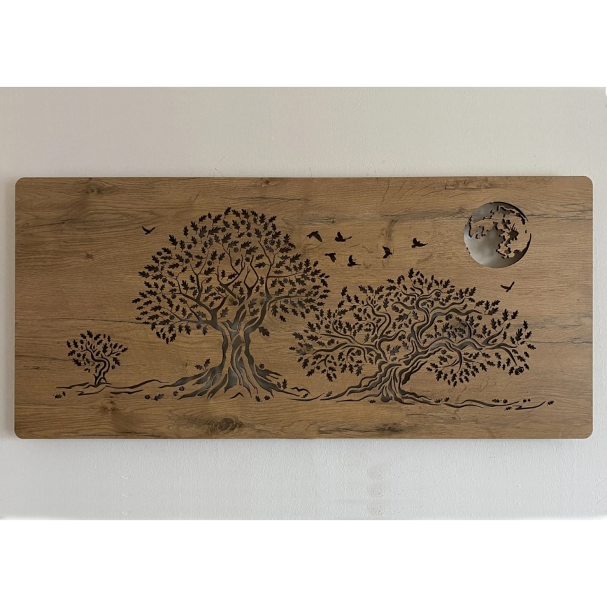 Li-Go 5042/DUB2 - LED dimeriuojama sieninė dekoracija LED/24W/230V 110x50 cm ąžuolas/Trys ąžuolai ir mėnulis