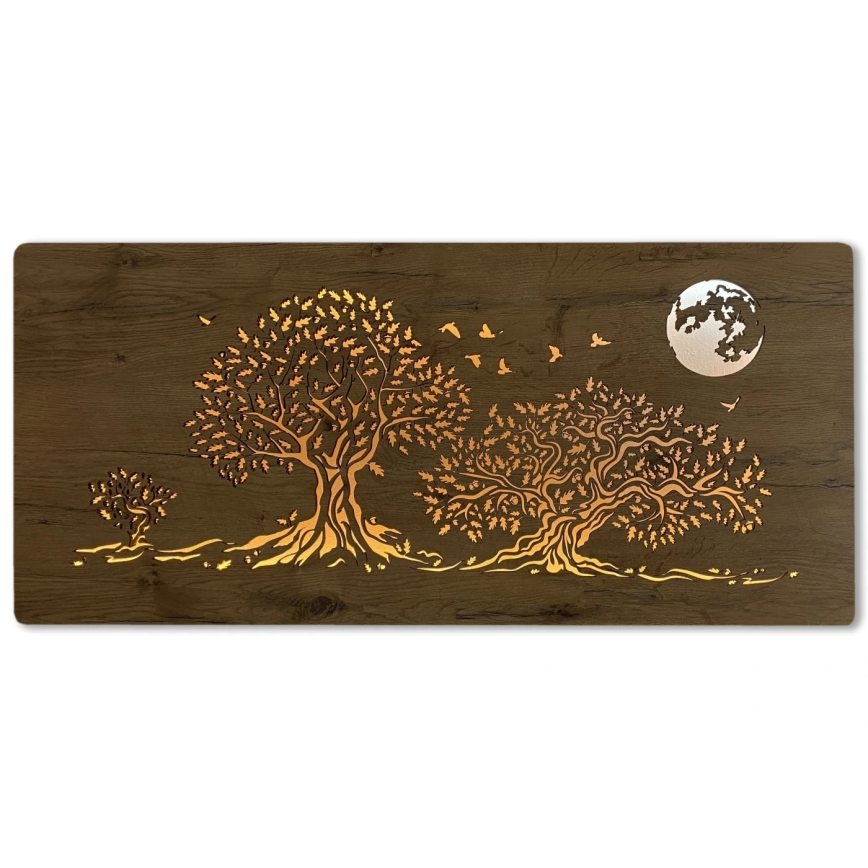 Li-Go 5042/DUB2 - LED dimeriuojama sieninė dekoracija LED/24W/230V 110x50 cm ąžuolas/Trys ąžuolai ir mėnulis