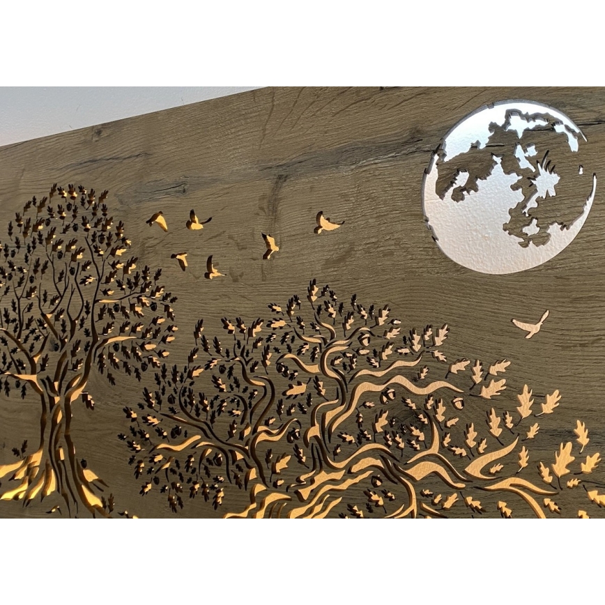 Li-Go 5042/DUB2 - LED dimeriuojama sieninė dekoracija LED/24W/230V 110x50 cm ąžuolas/Trys ąžuolai ir mėnulis