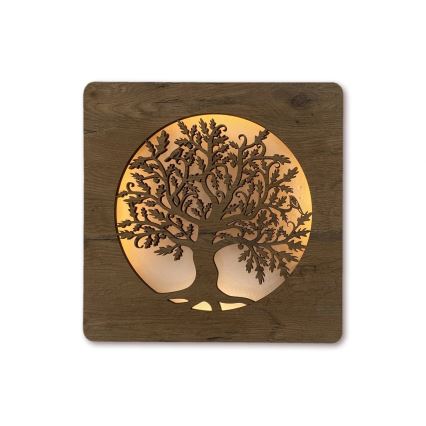 Li-Go 5275/DUB2 - Dimeriuojamas LED laikrodis LED/10W/5V 20000 mAh 42x42 cm ąžuolas/Ąžuolas apskritime + nuotolinio valdymo pultas