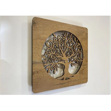 Li-Go 5275/DUB2 - reguliuojamo ryškumo LED sieninė dekoracija LED/10W/5V 20000 mAh 42x42 cm ąžuolas/Ąžuolas ratu + nuotolinis valdymas