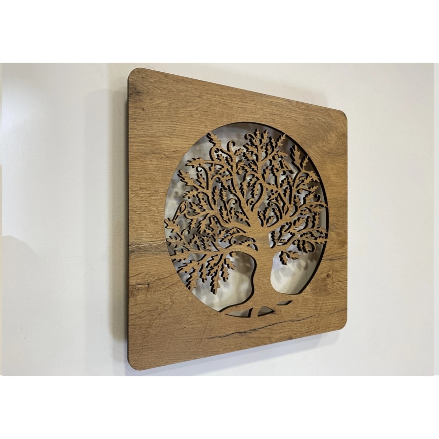 Li-Go 5275/DUB2 - reguliuojamo ryškumo LED sieninė dekoracija LED/10W/5V 20000 mAh 42x42 cm ąžuolas/Ąžuolas ratu + nuotolinis valdymas