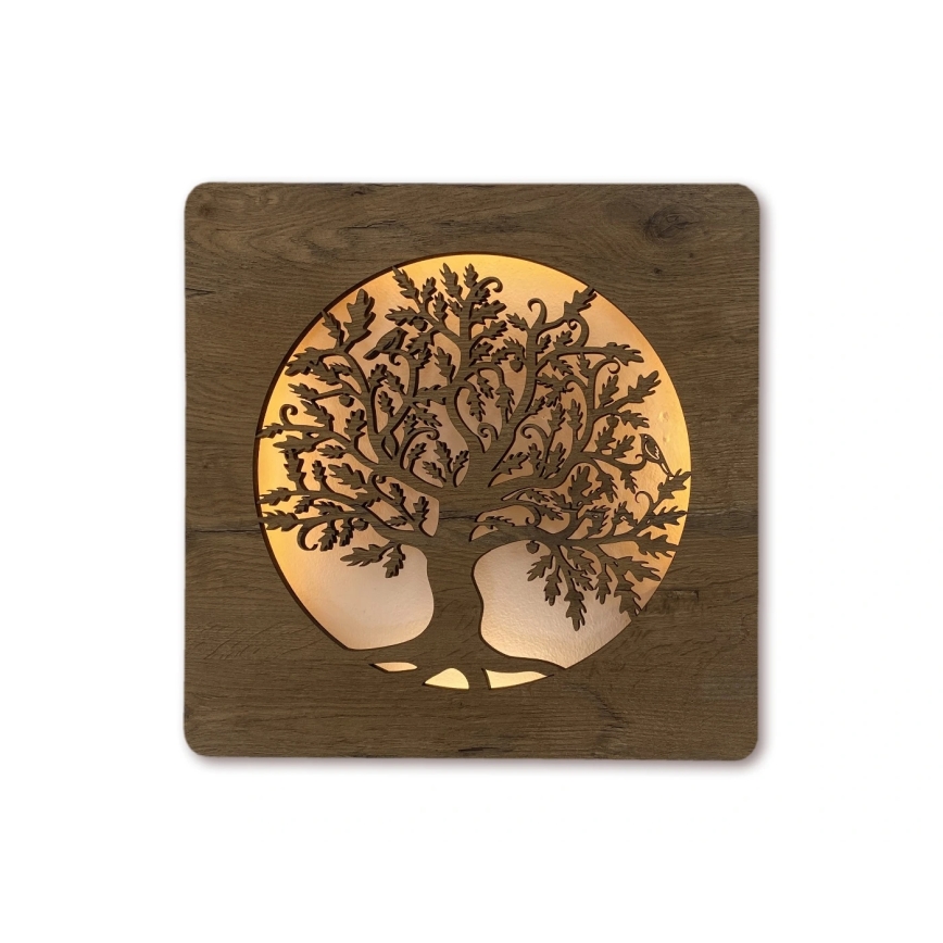 Li-Go 5275/DUB2 - reguliuojamo ryškumo LED sieninė dekoracija LED/10W/5V 20000 mAh 42x42 cm ąžuolas/Ąžuolas ratu + nuotolinis valdymas