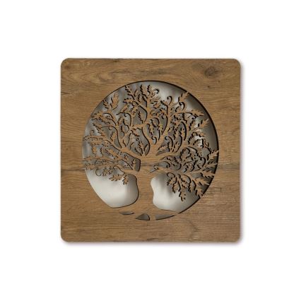 Li-Go 5275/DUB2 - reguliuojamo ryškumo LED sieninė dekoracija LED/10W/5V 20000 mAh 42x42 cm ąžuolas/Ąžuolas ratu + nuotolinis valdymas