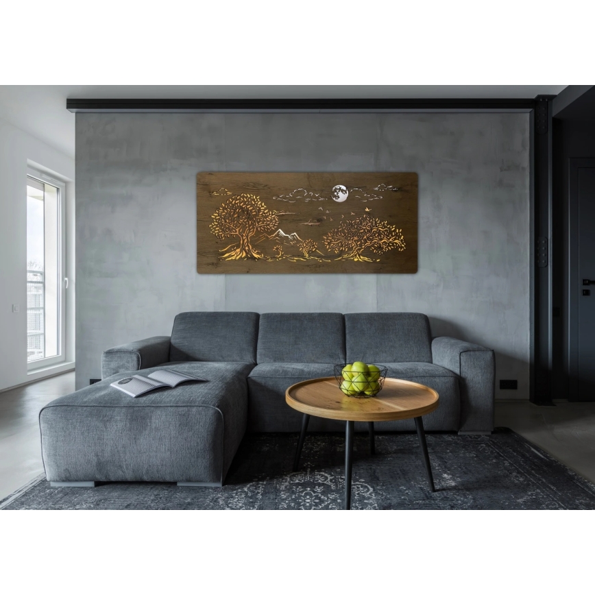 Li-Go 5478/DUB2 - LED reguliuojamo ryškumo sieninė dekoracija LED/24W/230V 130x60 cm ąžuolas/Keturi ąžuolai ir mėnulis
