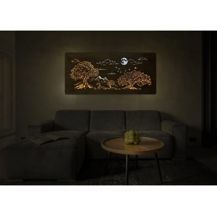 Li-Go 5478/DUB2 - LED reguliuojamo ryškumo sieninė dekoracija LED/24W/230V 130x60 cm ąžuolas/Keturi ąžuolai ir mėnulis