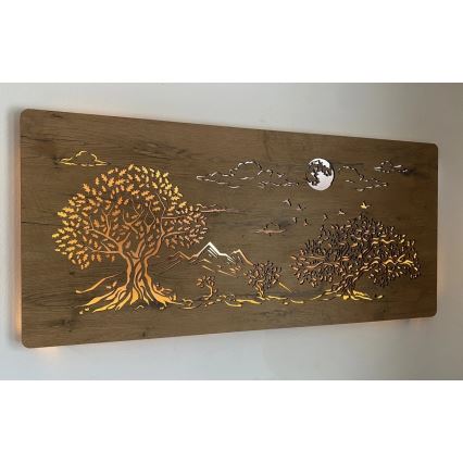 Li-Go 5478/DUB2 - LED reguliuojamo ryškumo sieninė dekoracija LED/24W/230V 130x60 cm ąžuolas/Keturi ąžuolai ir mėnulis