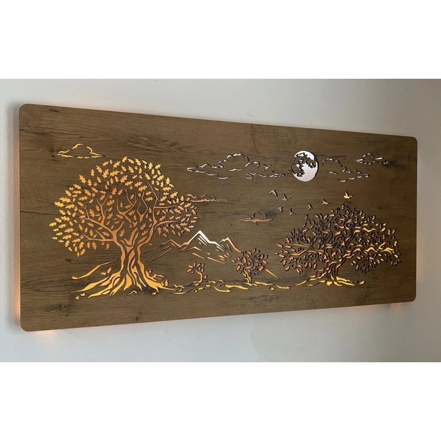 Li-Go 5478/DUB2 - LED reguliuojamo ryškumo sieninė dekoracija LED/24W/230V 130x60 cm ąžuolas/Keturi ąžuolai ir mėnulis