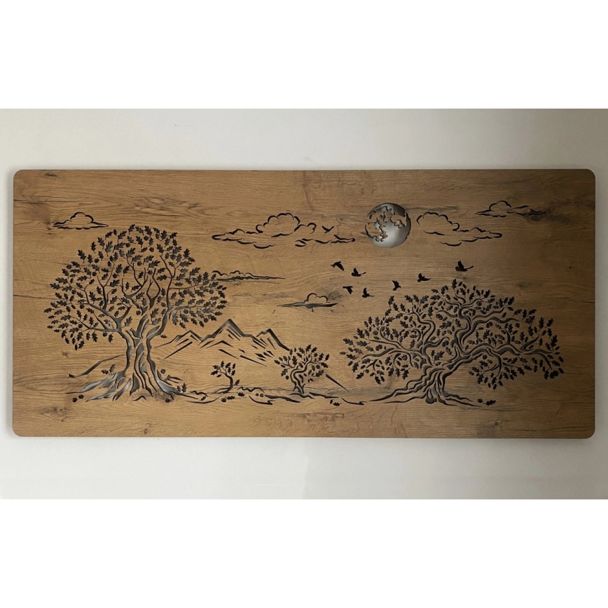 Li-Go 5478/DUB2 - LED reguliuojamo ryškumo sieninė dekoracija LED/24W/230V 130x60 cm ąžuolas/Keturi ąžuolai ir mėnulis