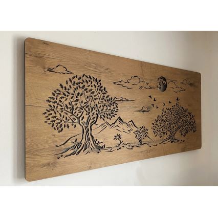 Li-Go 5478/DUB2 - LED reguliuojamo ryškumo sieninė dekoracija LED/24W/230V 130x60 cm ąžuolas/Keturi ąžuolai ir mėnulis