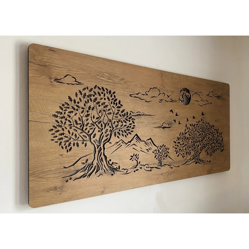 Li-Go 5478/DUB2 - LED reguliuojamo ryškumo sieninė dekoracija LED/24W/230V 130x60 cm ąžuolas/Keturi ąžuolai ir mėnulis