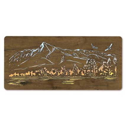 Li-Go 5589/A/DUB2 - LED dimeriuojama sieninė dekoracija LED/10W/5V 30000 mAh 110x50 cm ąžuolas/Kalnai su paukščiais