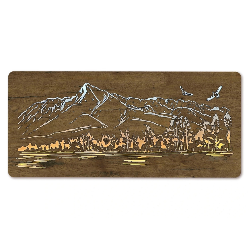 Li-Go 5589/A/DUB2 - LED dimeriuojama sieninė dekoracija LED/10W/5V 30000 mAh 110x50 cm ąžuolas/Kalnai su paukščiais