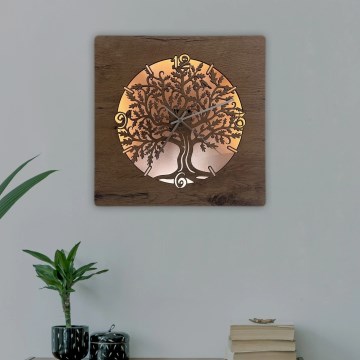 Li-Go 5652/DUB2 - reguliuojamas LED laikrodis LED/10W/5V 20000 mAh 42x42 cm ąžuolas/Ąžuolas ratu + nuotolinis valdymas