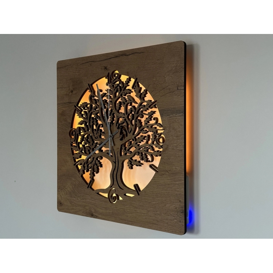 Li-Go 5652/DUB2 - reguliuojamas LED laikrodis LED/10W/5V 20000 mAh 42x42 cm ąžuolas/Ąžuolas ratu + nuotolinis valdymas