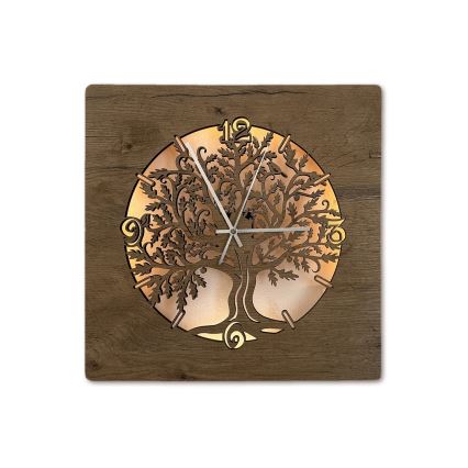 Li-Go 5652/DUB2 - reguliuojamas LED laikrodis LED/10W/5V 20000 mAh 42x42 cm ąžuolas/Ąžuolas ratu + nuotolinis valdymas